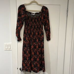 Smock top tea length fall floral dress